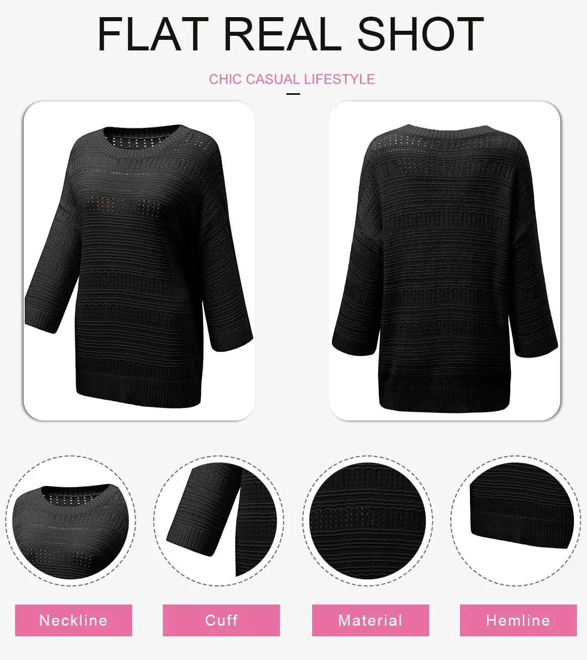 SHEWIN Sweaters for Women Causal 3/4 Length Sleeve Womens Top Oversized Tunic Sweater Spring Tops