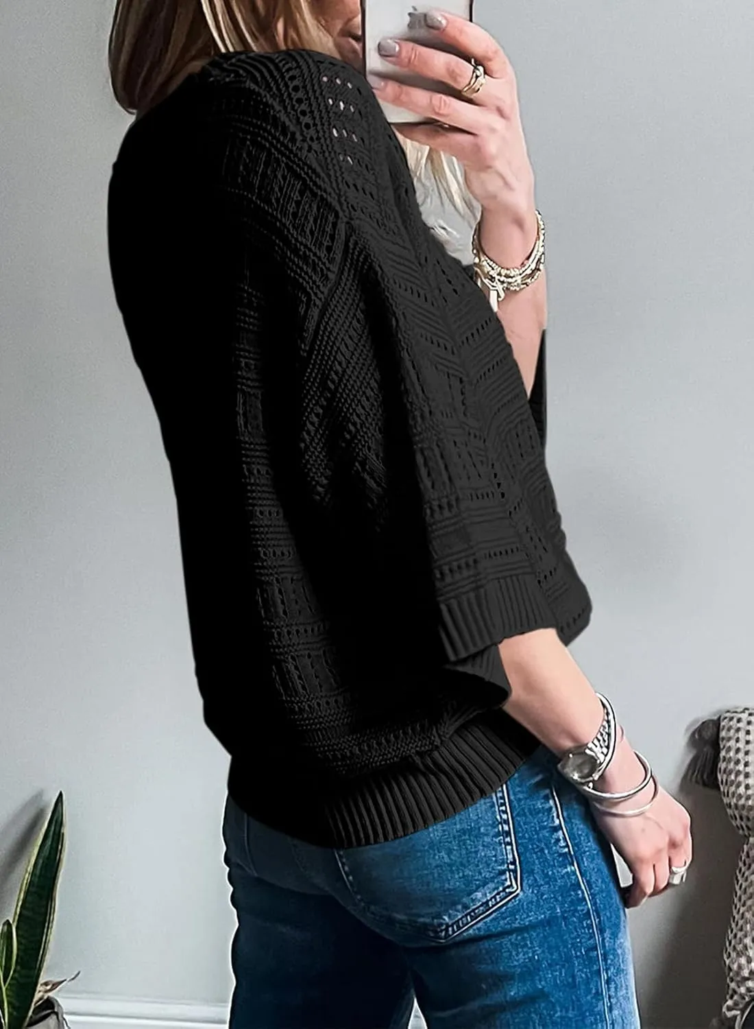 SHEWIN Sweaters for Women Causal 3/4 Length Sleeve Womens Top Oversized Tunic Sweater Spring Tops