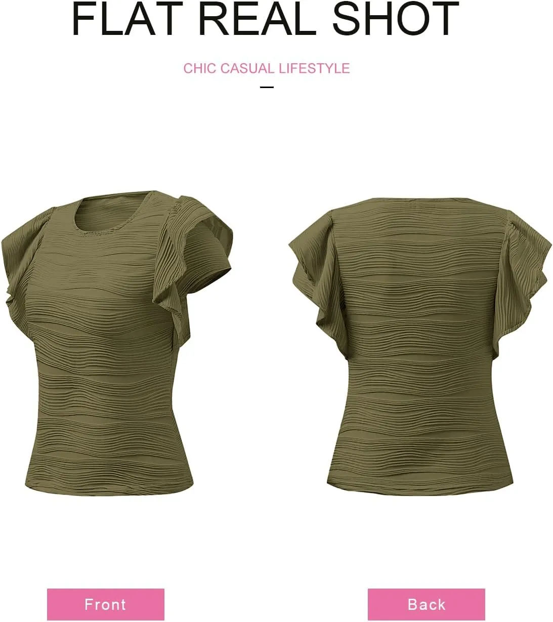 SHEWIN Womens Tops Casual Crewneck Ruffle Short Sleeve T Shirts Slim Fit Dressy Blouses