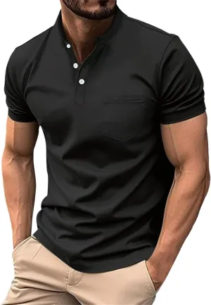 Short Sleeve Muscle Henley T-Shirts for Men Casual Cotton Gym Workout Athletic V Neck Tees Quick Dry Summer Work Polo Shirts