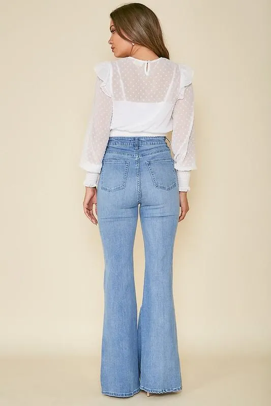 Side Slit Bell Bottom Denim by Peach Love
