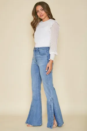 Side Slit Bell Bottom Denim by Peach Love