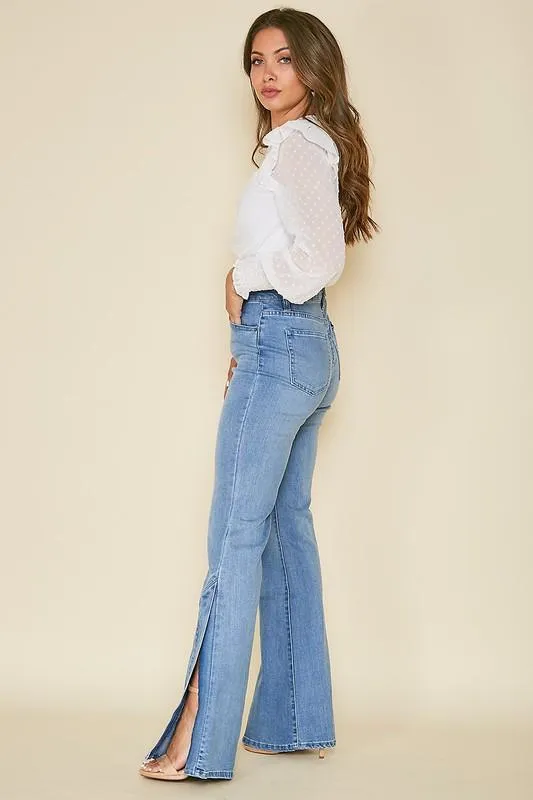 Side Slit Bell Bottom Denim by Peach Love