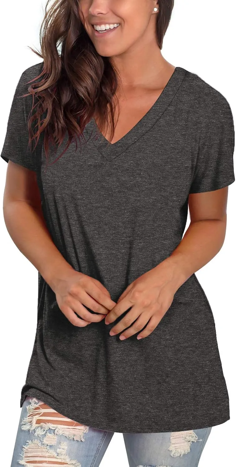 Sipaya Womens T Shirts Basic V Neck Tee Loose Fitting Casual Short Sleeve Tops