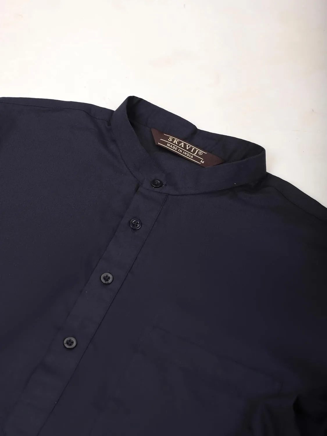 SKAVIJ Men's Pure Cotton Henley Shirt Long Sleeves Band Collar Casual T-Shirts