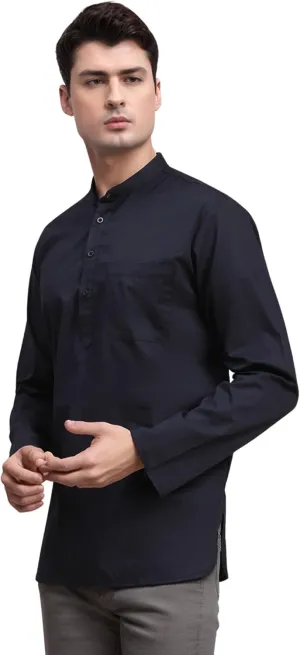 SKAVIJ Men's Pure Cotton Henley Shirt Long Sleeves Band Collar Casual T-Shirts