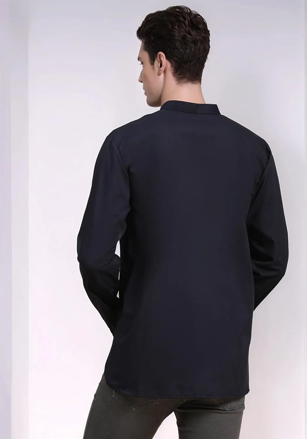 SKAVIJ Men's Pure Cotton Henley Shirt Long Sleeves Band Collar Casual T-Shirts