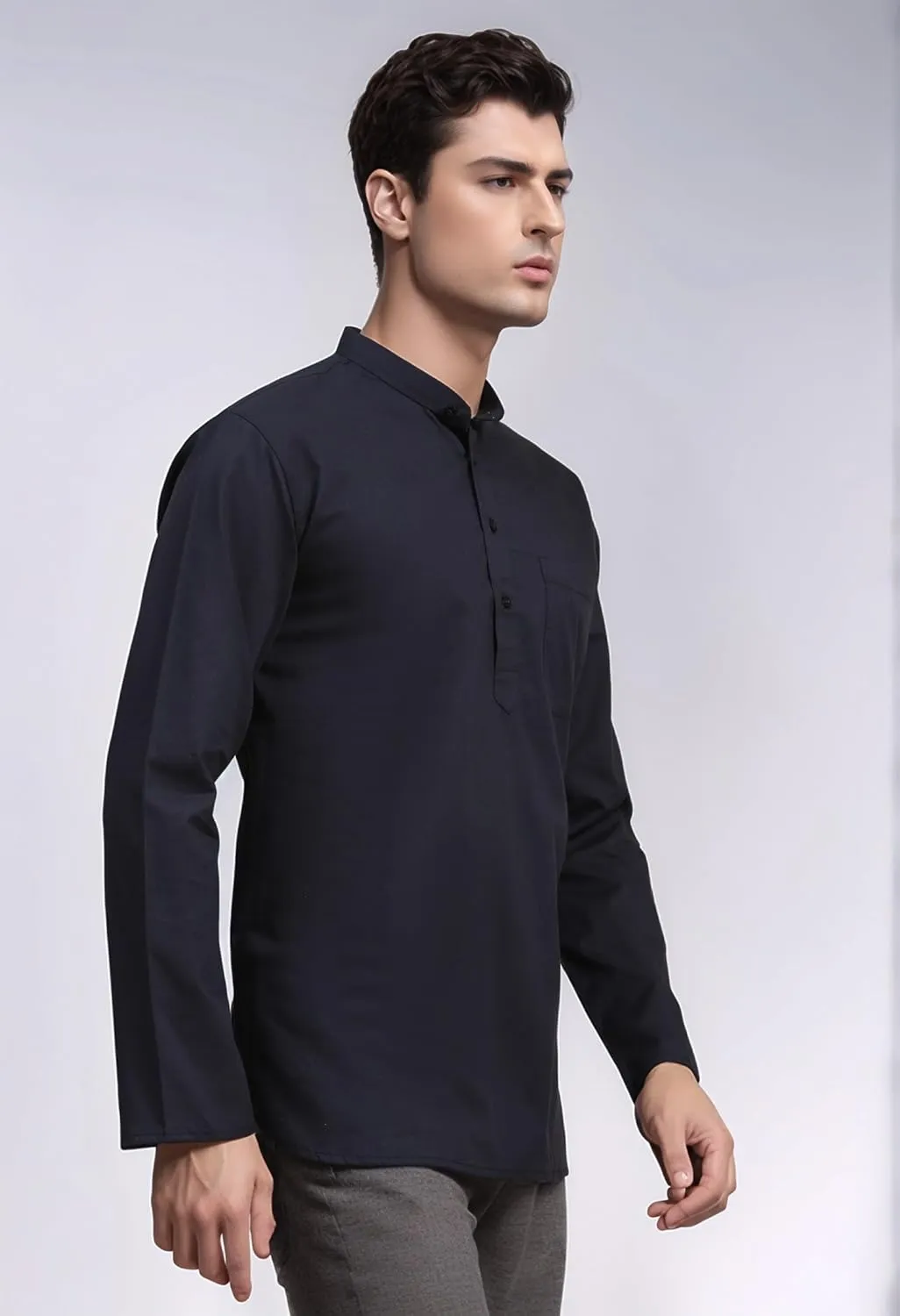 SKAVIJ Men's Pure Cotton Henley Shirt Long Sleeves Band Collar Casual T-Shirts