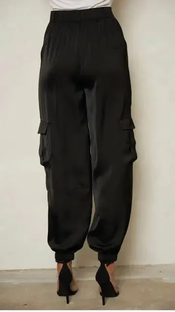 SLEEK MOVES SATIN CARGO JOGGERS