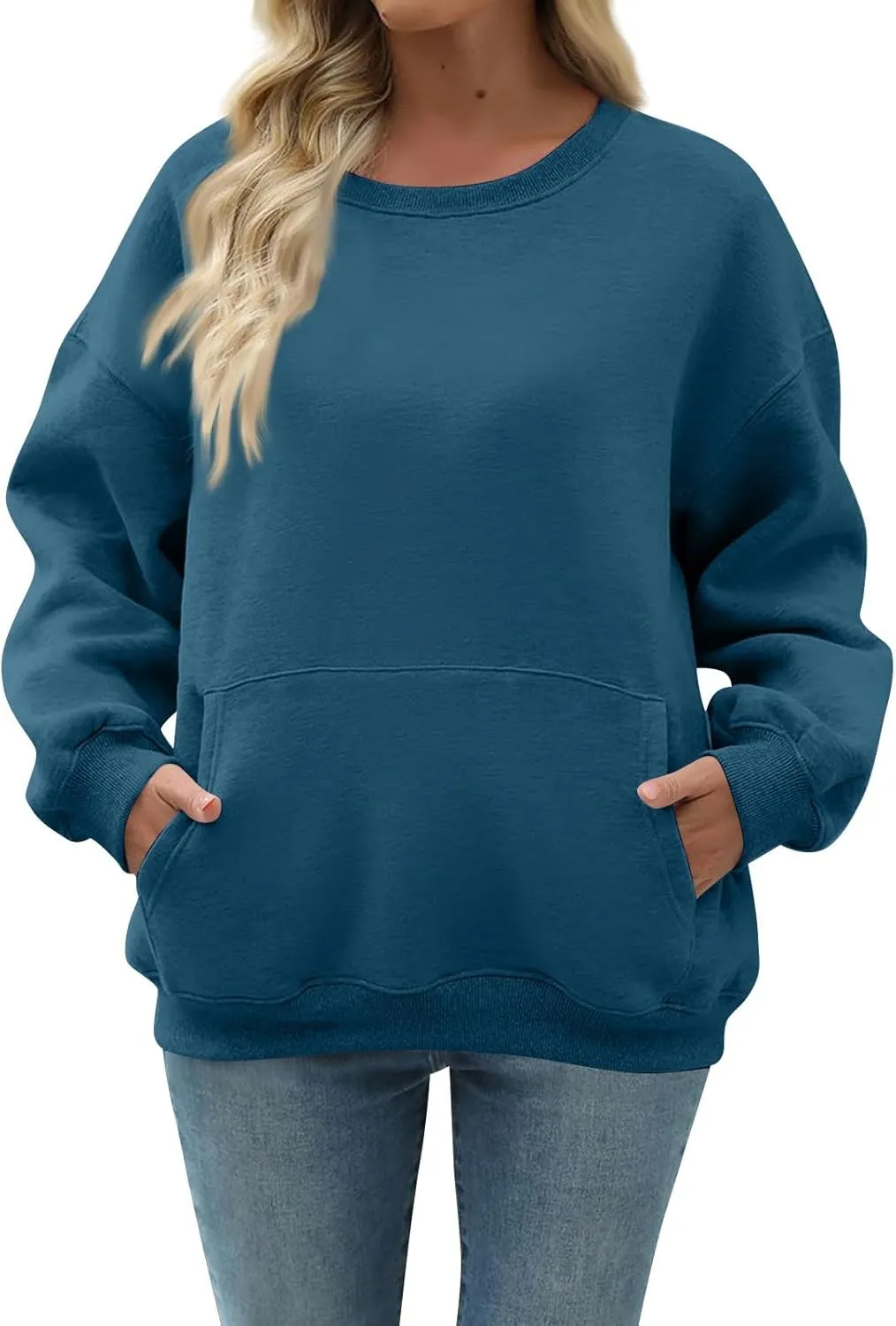slqdgmryz Crewneck Sweatshirts Women Oversized Preppy Sweatshirt Plain Y2k No Hood Fleece Pullover Hoodie with Pockets