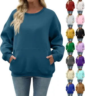 slqdgmryz Crewneck Sweatshirts Women Oversized Preppy Sweatshirt Plain Y2k No Hood Fleece Pullover Hoodie with Pockets