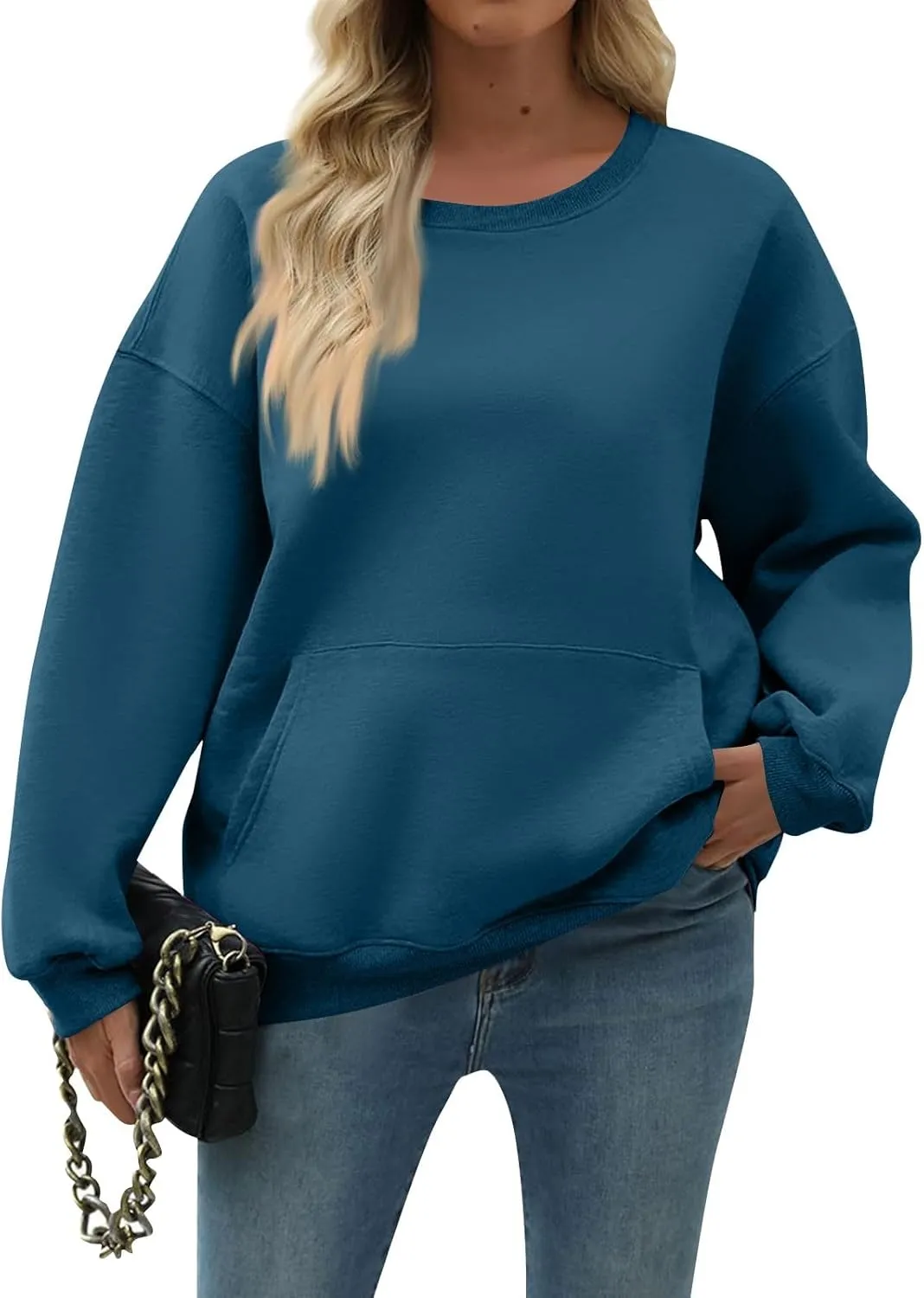 slqdgmryz Crewneck Sweatshirts Women Oversized Preppy Sweatshirt Plain Y2k No Hood Fleece Pullover Hoodie with Pockets