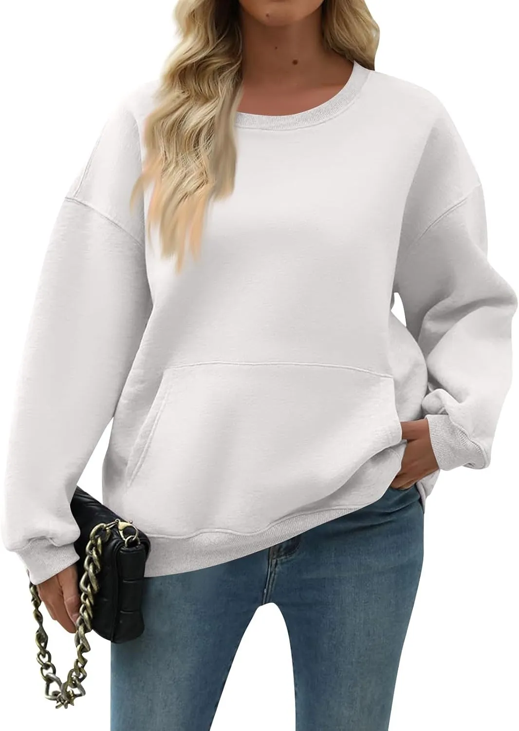 slqdgmryz Crewneck Sweatshirts Women Oversized Preppy Sweatshirt Plain Y2k No Hood Fleece Pullover Hoodie with Pockets