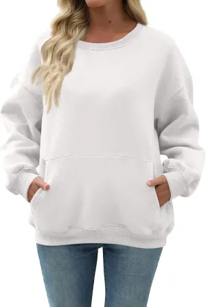 slqdgmryz Crewneck Sweatshirts Women Oversized Preppy Sweatshirt Plain Y2k No Hood Fleece Pullover Hoodie with Pockets