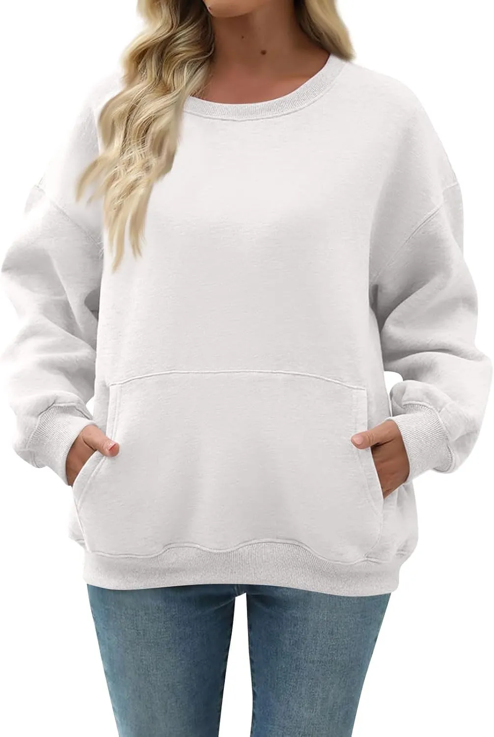 slqdgmryz Crewneck Sweatshirts Women Oversized Preppy Sweatshirt Plain Y2k No Hood Fleece Pullover Hoodie with Pockets