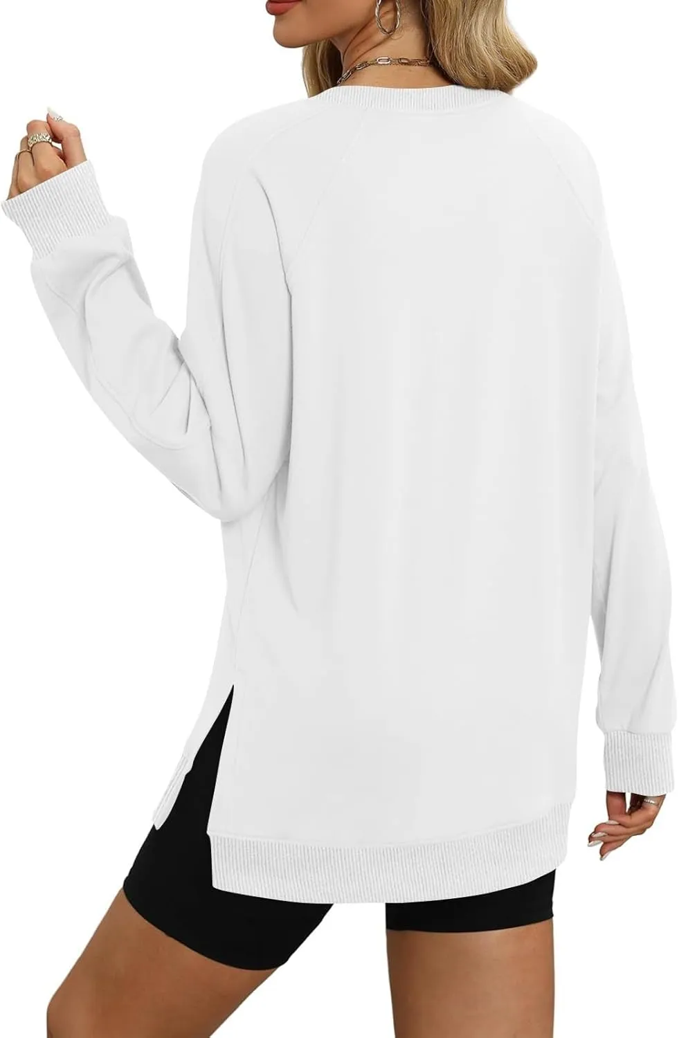 slqdgmryz Crewneck Sweatshirts Women Side Split Oversized Sweatshirt No Hood Crew Neck Y2k Hoodie Long Sleeve Tunic Pullover