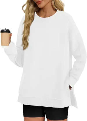 slqdgmryz Crewneck Sweatshirts Women Side Split Oversized Sweatshirt No Hood Crew Neck Y2k Hoodie Long Sleeve Tunic Pullover