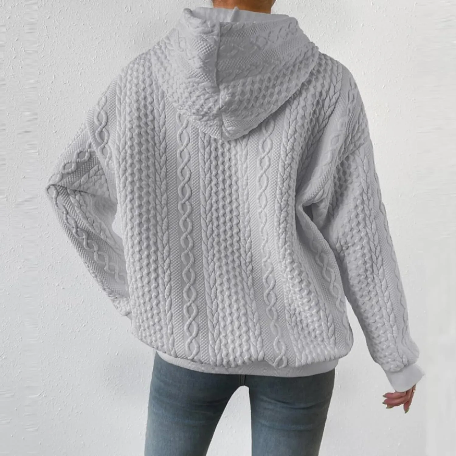 slqdgmryz Oversized Hoodies for Women Plus Size Cable Knit Sweater Loose Fit Drawstring Comfort Hoodie Preppy Sweatshirt