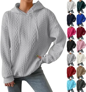 slqdgmryz Oversized Hoodies for Women Plus Size Cable Knit Sweater Loose Fit Drawstring Comfort Hoodie Preppy Sweatshirt