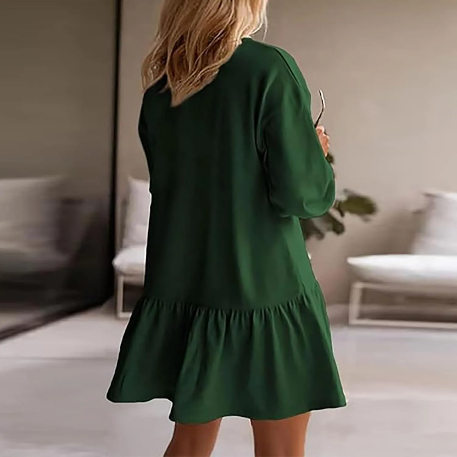 slqdgmryz Sweatshirt Dress Women Fall Crewneck Sweatshirts Oversized Long Sleeve Mini Dress Ruffle Patchwork Sweatshirt