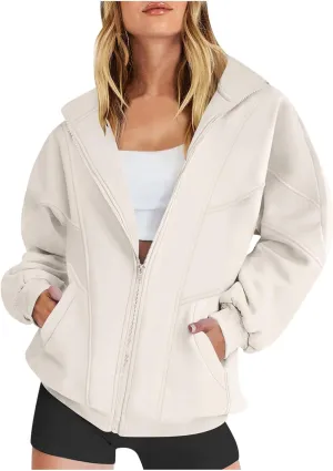 SMIDOW Full Zip Up Sweatshirts For Women Trendy 2024 Oversized Fleece Lightweight Hoodie Jacket Fall Preppy Teen Girls Outfit