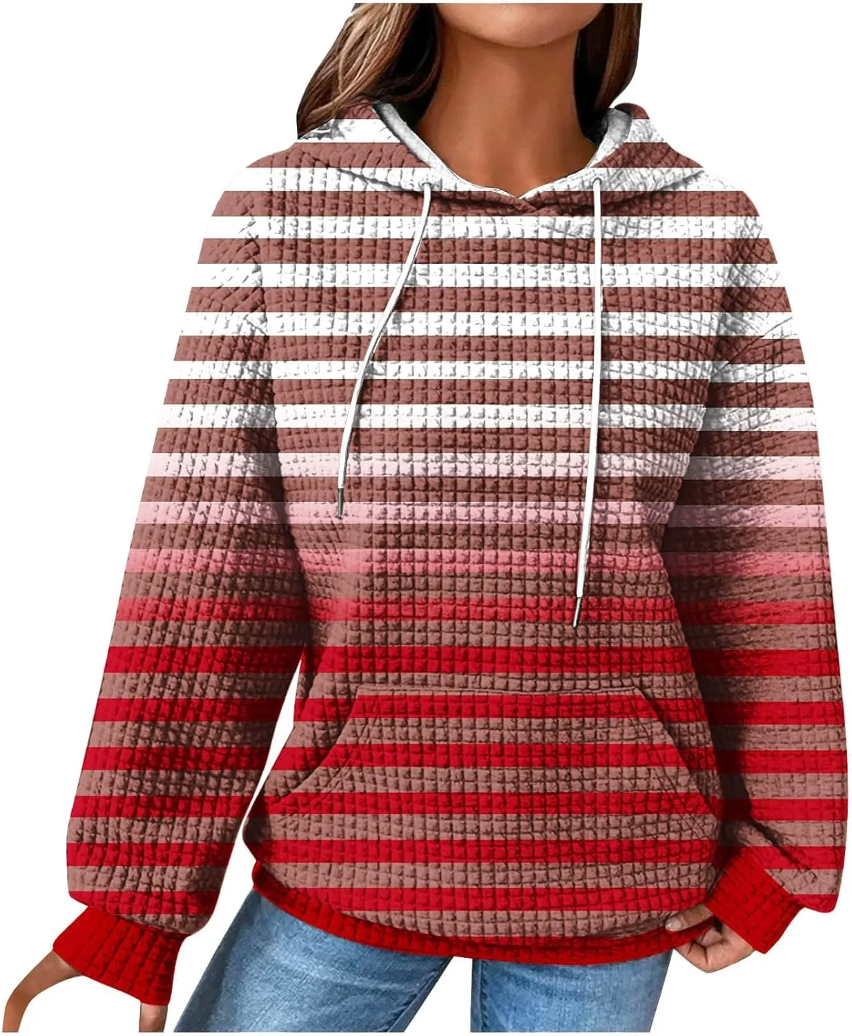 SMIDOW Womens Oversized Hoodies Gradient Color Striped Fall Fashion Pullover Tops Casual Drawstring Hooded Sweatshirts