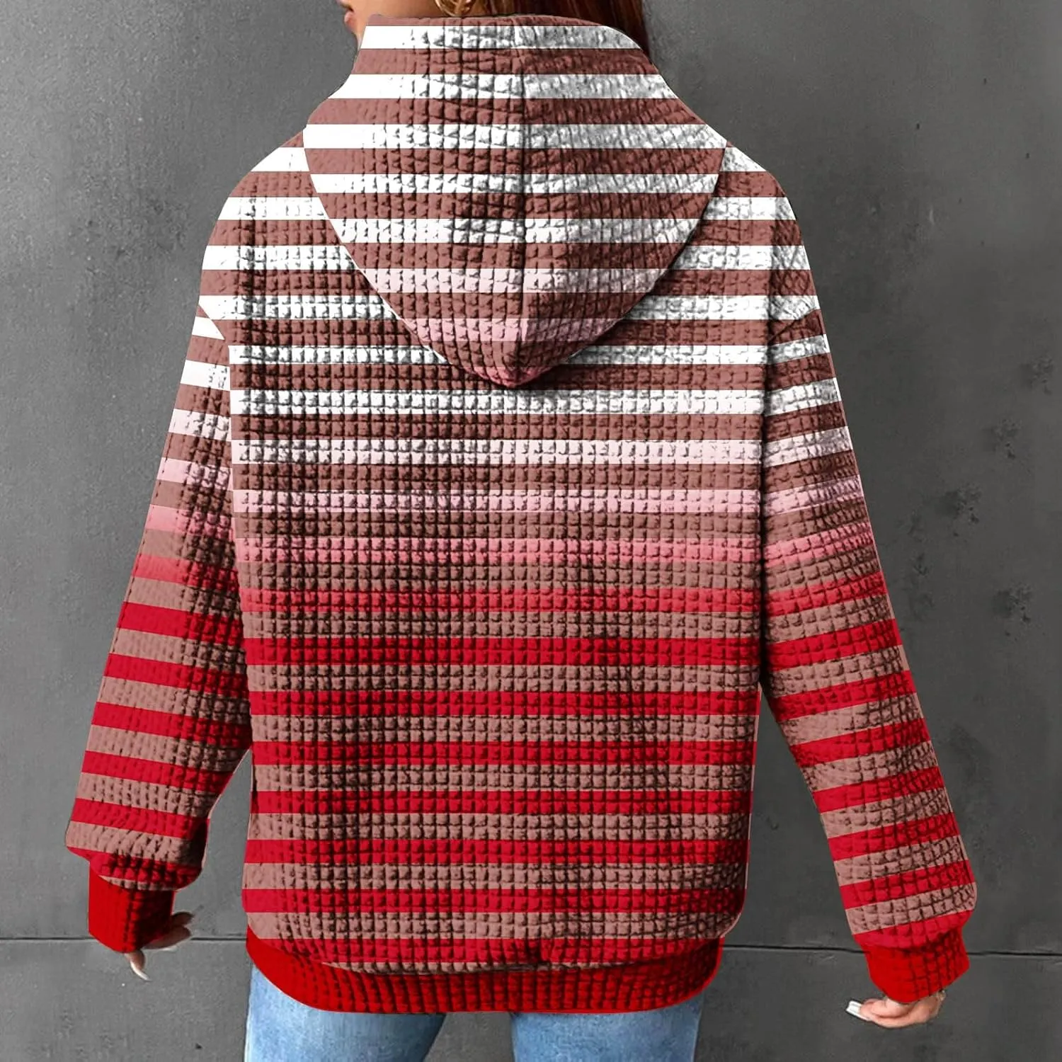 SMIDOW Womens Oversized Hoodies Gradient Color Striped Fall Fashion Pullover Tops Casual Drawstring Hooded Sweatshirts