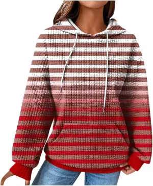 SMIDOW Womens Oversized Hoodies Gradient Color Striped Fall Fashion Pullover Tops Casual Drawstring Hooded Sweatshirts