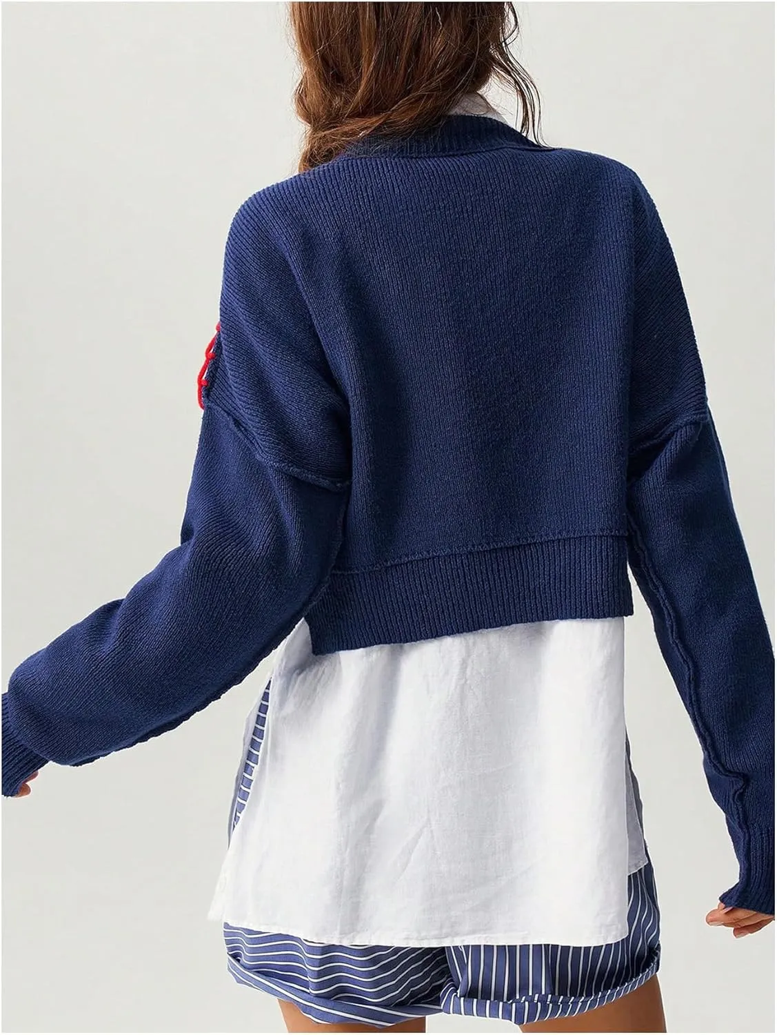 SOLY HUX Sweaters for Women Number Graphic Crew Neck Long Sleeve Knit Tops Pullover Sweater