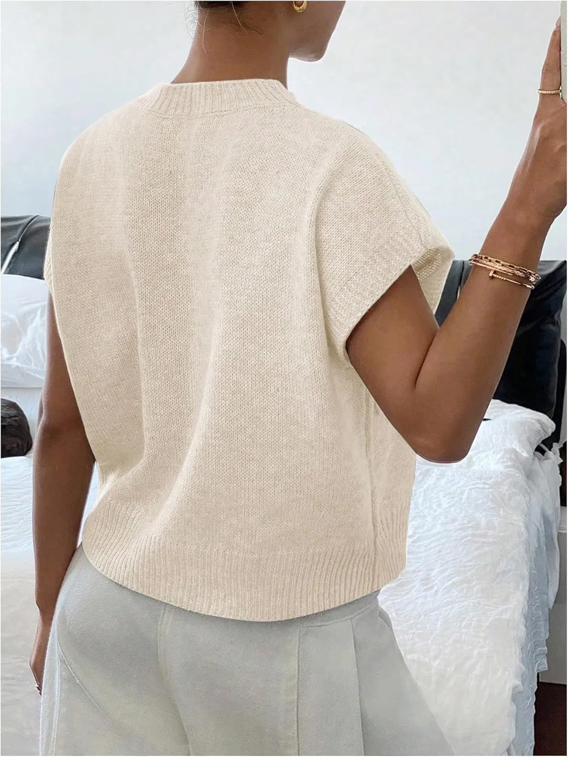 SOLY HUX Women's Ribbed Sweater Crew Neck Short Sleeve Loose Fit Floral Knit Pullover Tops