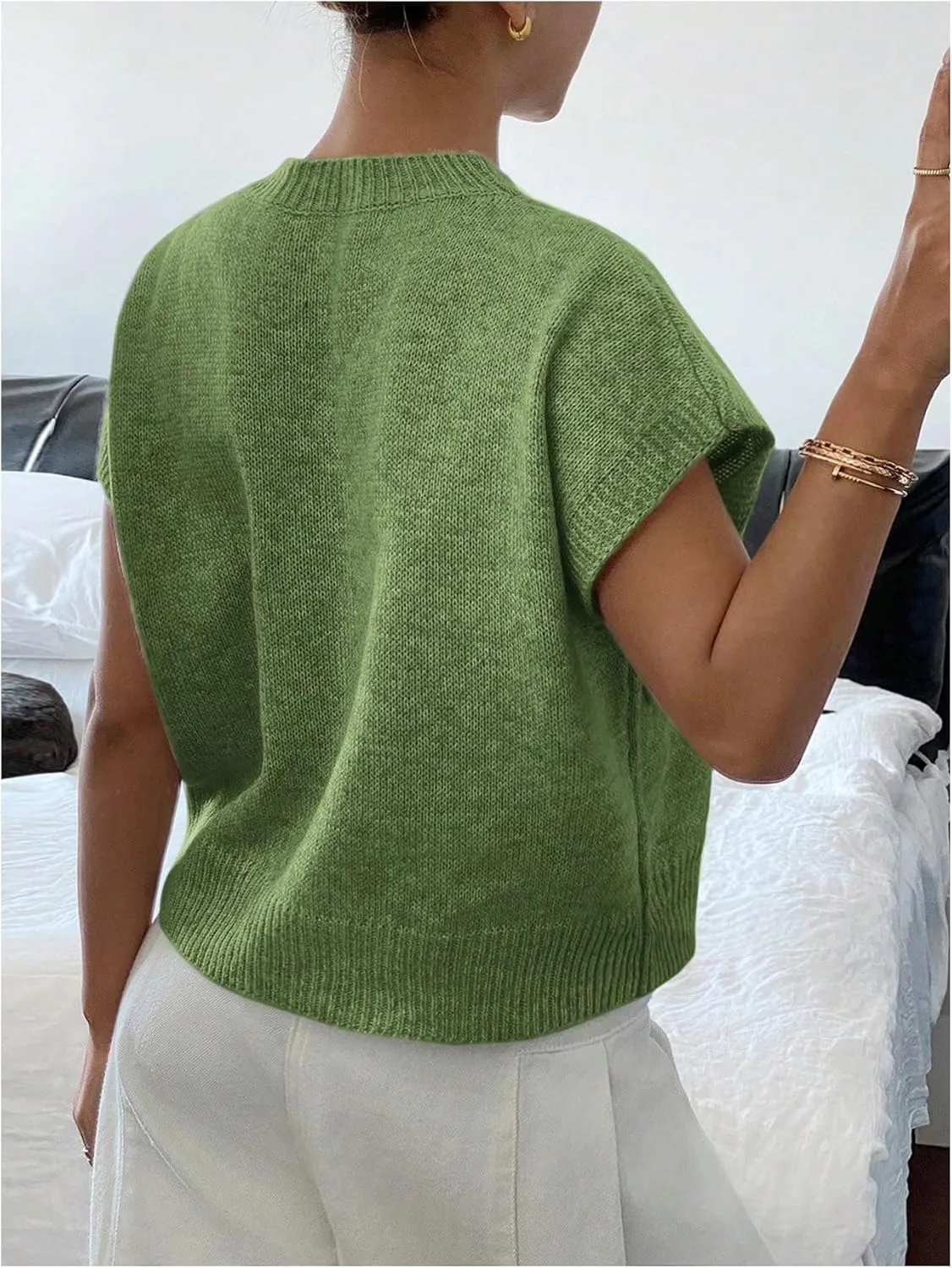 SOLY HUX Women's Ribbed Sweater Crew Neck Short Sleeve Loose Fit Floral Knit Pullover Tops