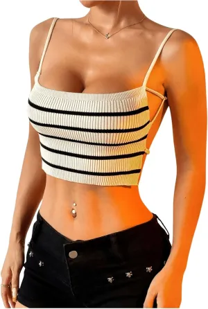 SOLY HUX Women's Striped Cami Top Backless Spaghetti Strap Knit Crop Tops Camisole