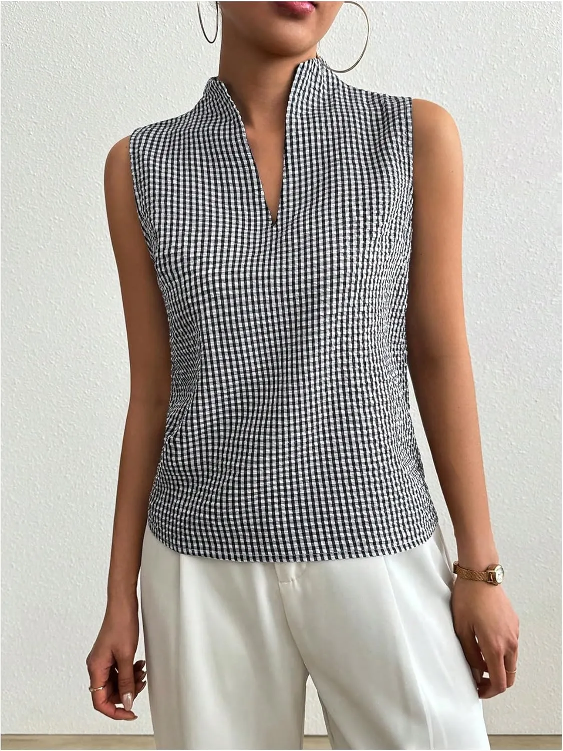 SOLY HUX Women's Work Outfits V Neck Sleeveless Blouses Summer Casual Tank Tops Business Office Dressy Striped Shirts