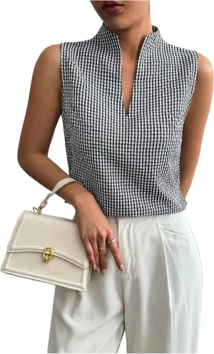 SOLY HUX Women's Work Outfits V Neck Sleeveless Blouses Summer Casual Tank Tops Business Office Dressy Striped Shirts
