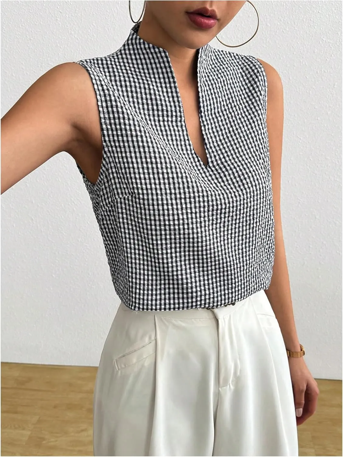 SOLY HUX Women's Work Outfits V Neck Sleeveless Blouses Summer Casual Tank Tops Business Office Dressy Striped Shirts