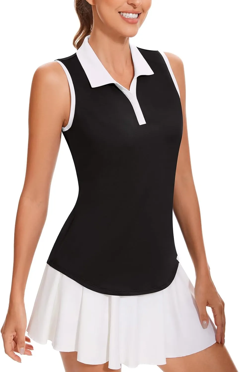 Soneven Women's Sleeveless Golf Shirts V Neck Button Golf Tank Tops Quick Dry Tennis Tops Pickleball Shirts