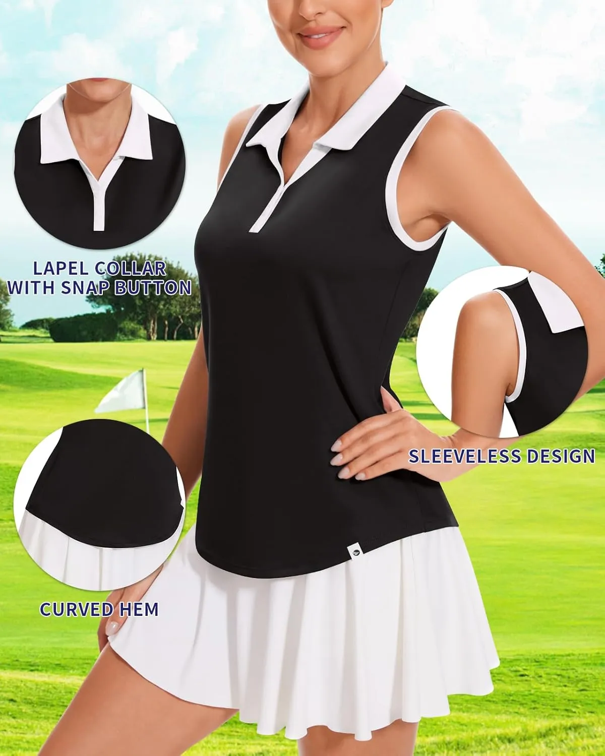 Soneven Women's Sleeveless Golf Shirts V Neck Button Golf Tank Tops Quick Dry Tennis Tops Pickleball Shirts