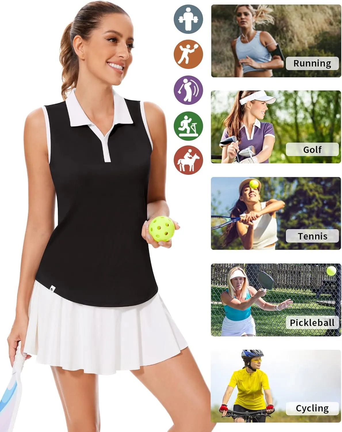 Soneven Women's Sleeveless Golf Shirts V Neck Button Golf Tank Tops Quick Dry Tennis Tops Pickleball Shirts
