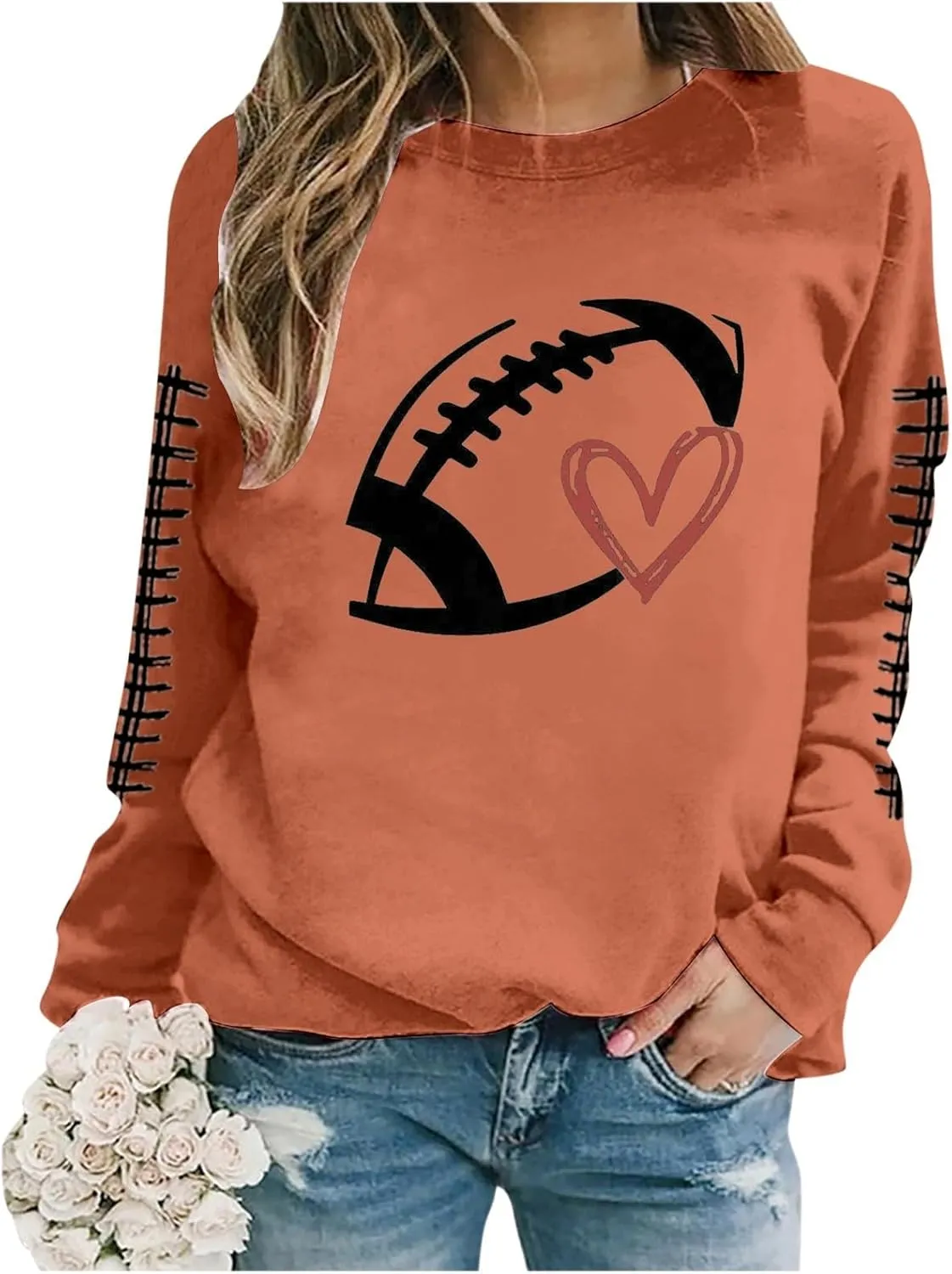 Sorry Can't Football Bye Shirt for Women Oversized Long Sleeve Game Day Sweatshirts Crew Neck Comfort Pullover Tops