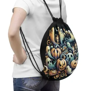 Spooky Pumpkins Drawstring Bag with Zipper Pocket
