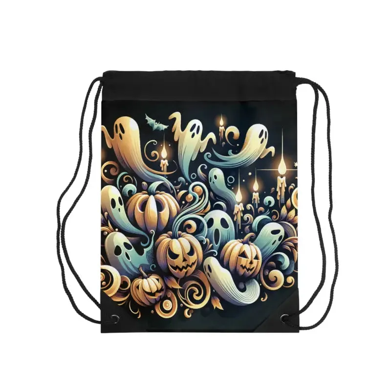 Spooky Pumpkins Drawstring Bag with Zipper Pocket