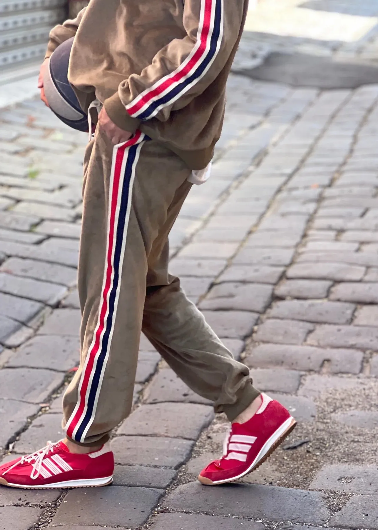 Sporty Velour Track Pant - Khaki