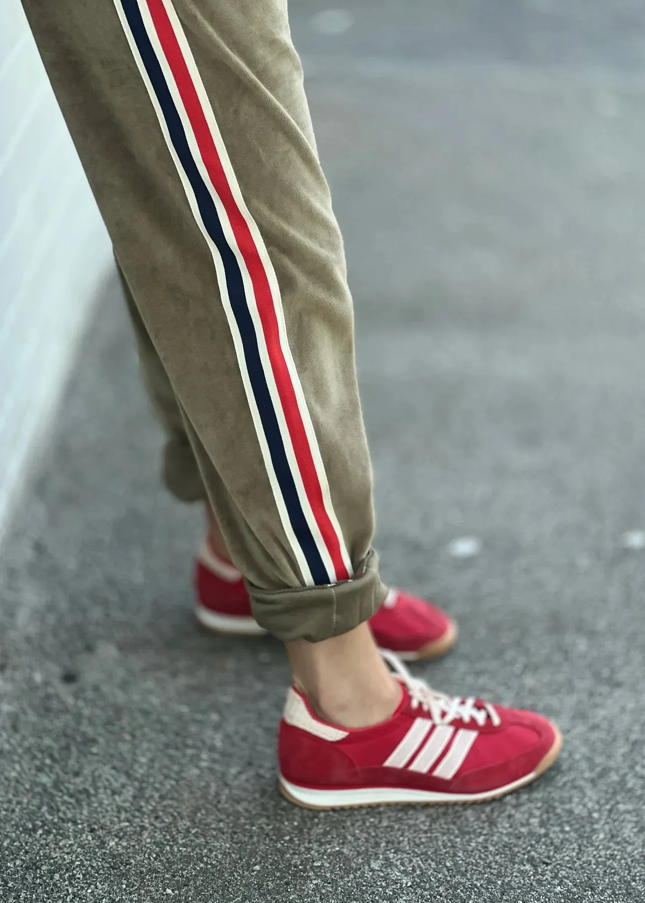 Sporty Velour Track Pant - Khaki