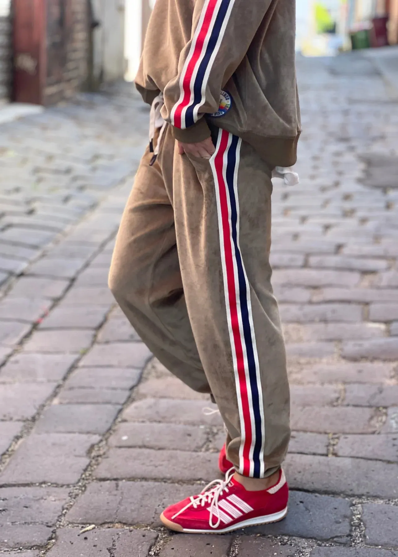 Sporty Velour Track Pant - Khaki