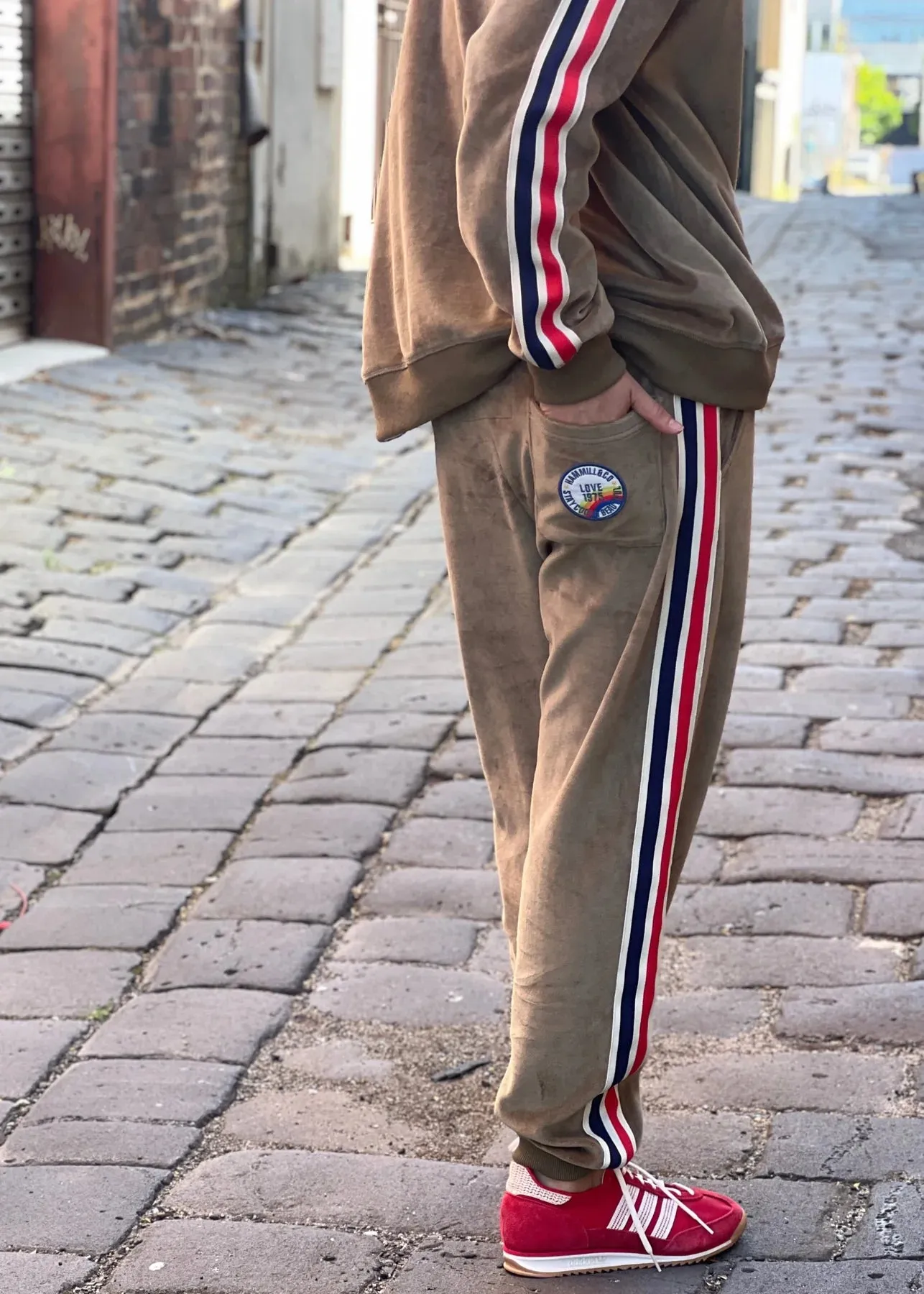 Sporty Velour Track Pant - Khaki