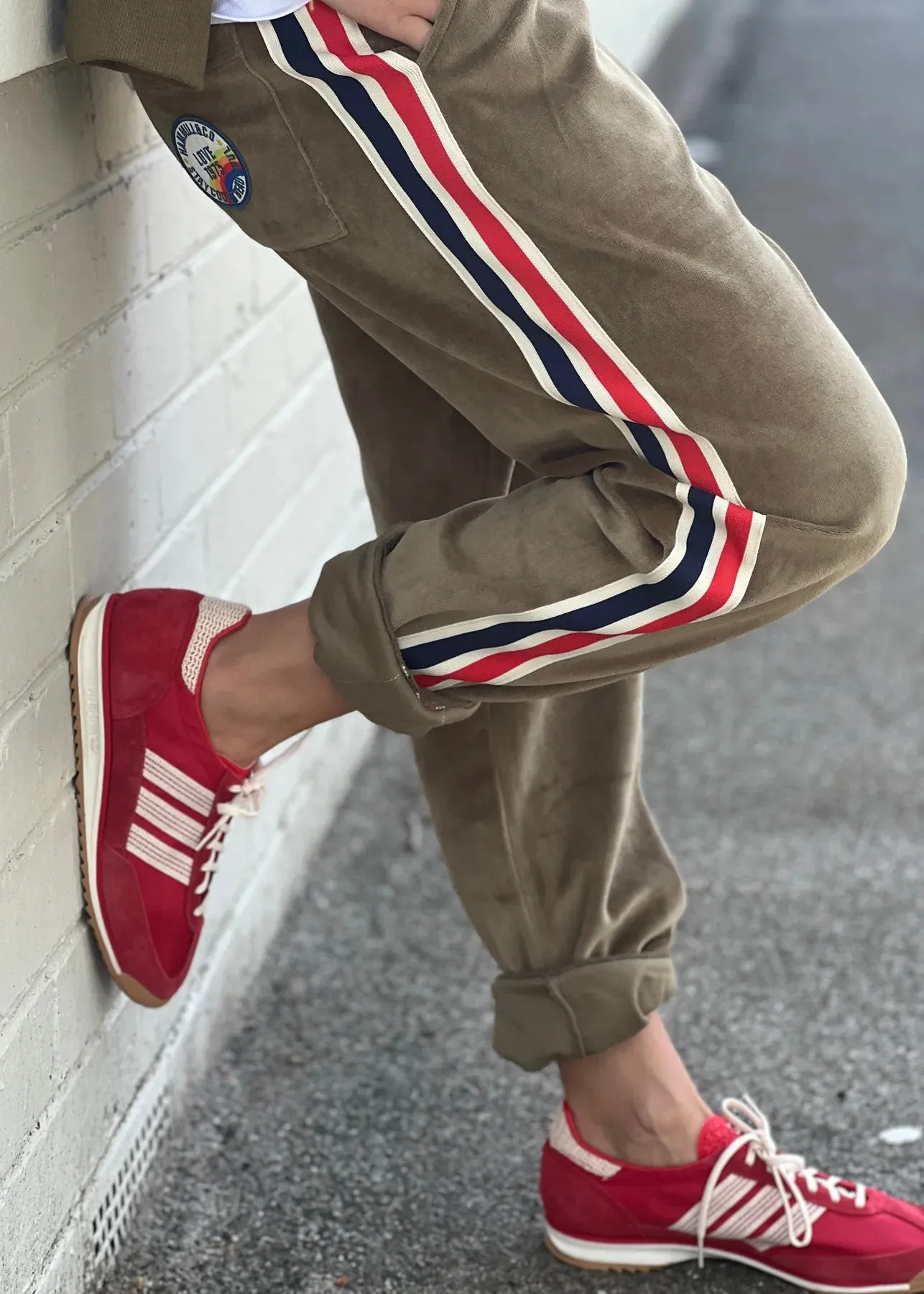 Sporty Velour Track Pant - Khaki