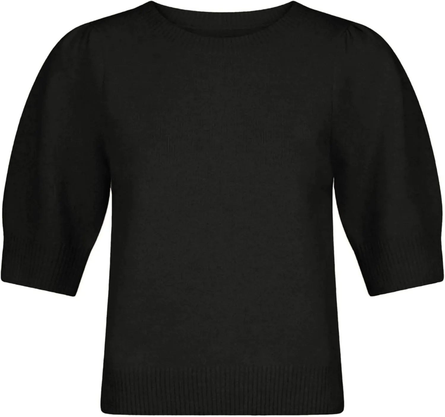 Springrain Bow Sweater Women Casual Puff Short Sleeve Crew Neck Tie Back Knit Pullover Tops