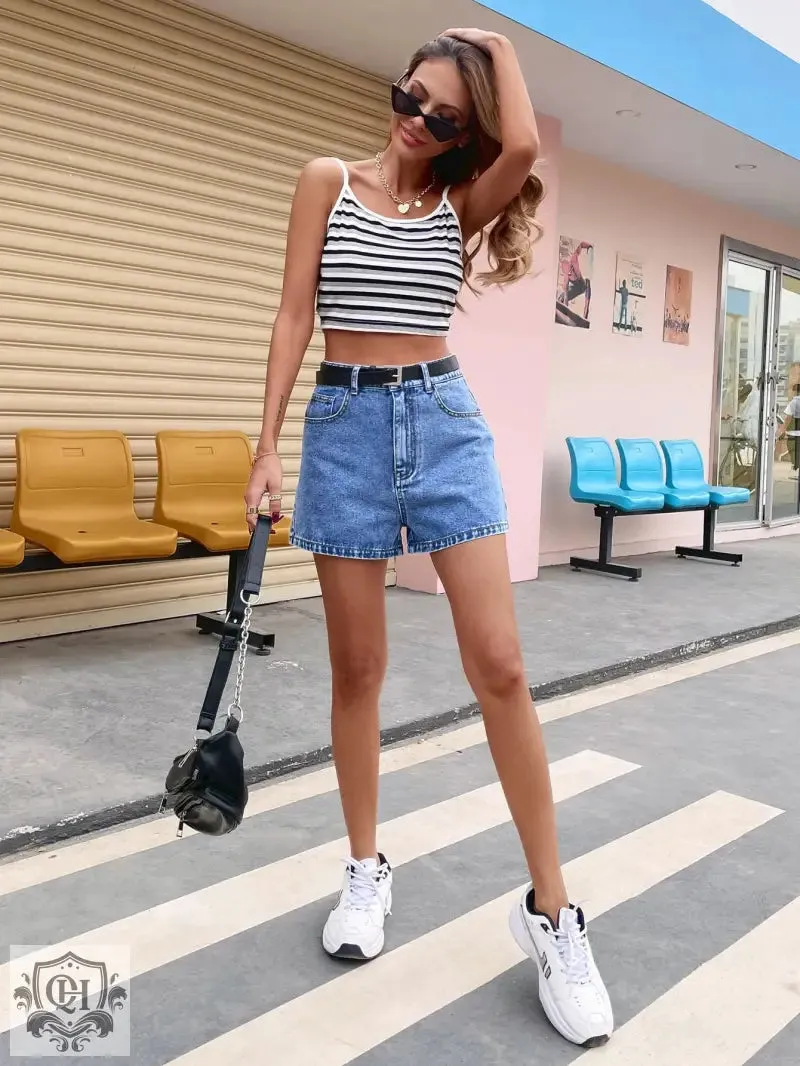 Straight High Rise Denim Shorts with Pockets