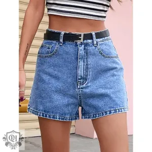 Straight High Rise Denim Shorts with Pockets