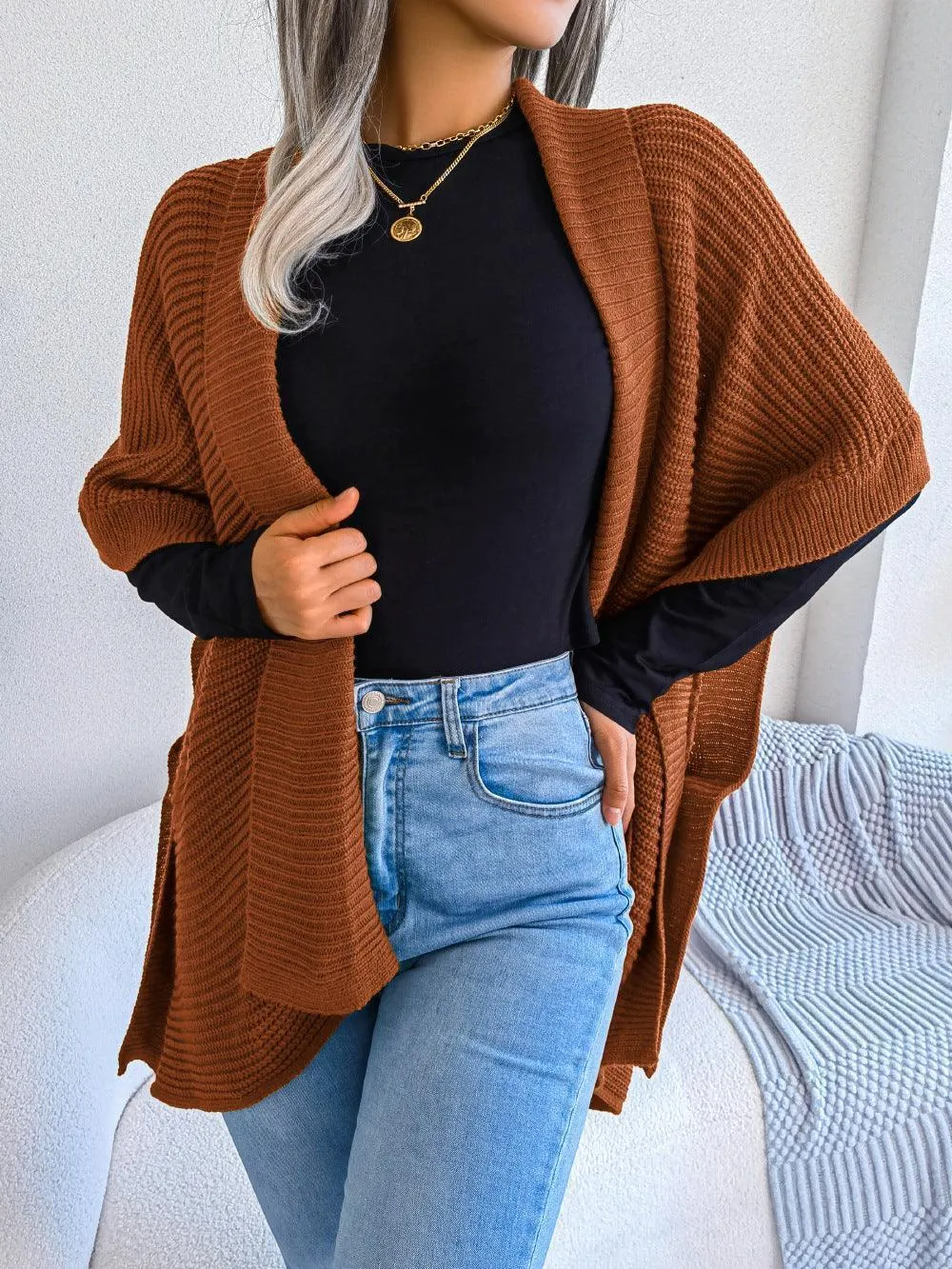 Striking Horizontal Ribbing Cardigan